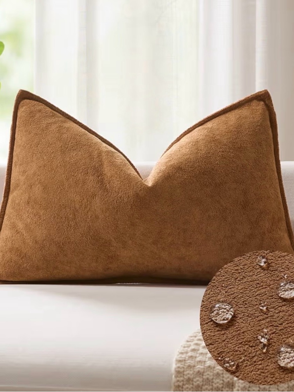 Cozy Suede-Look Throw Pillow Cover in Brown